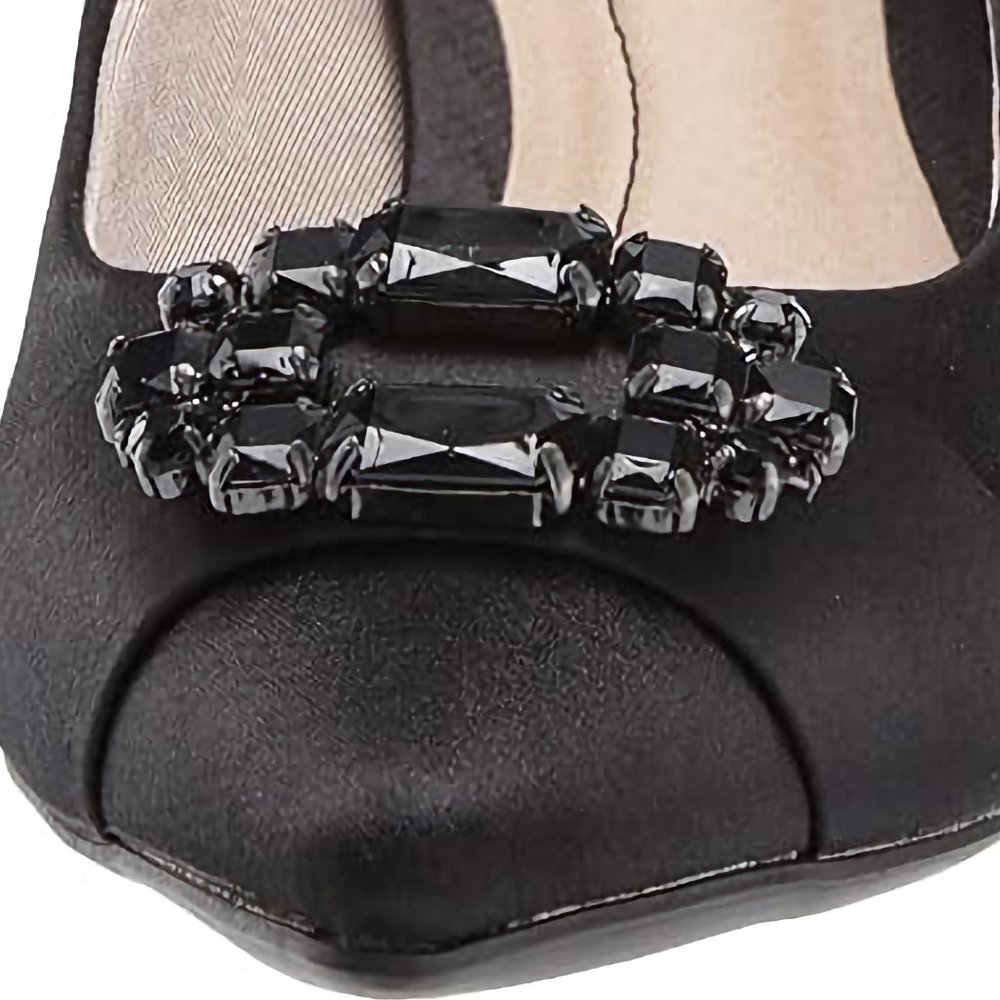 NEW LifeStride Satin Tonal Jewels Detail Cocktail Black Pump Shoes, Sz 7.5 M